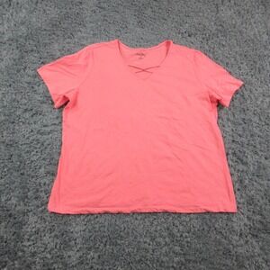 Coral Bay Shirt Womens 1X Pink V Neck Short Sleeve Cotton Top